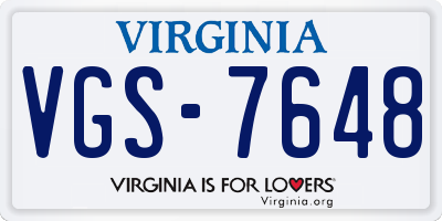 VA license plate VGS7648