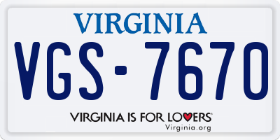 VA license plate VGS7670