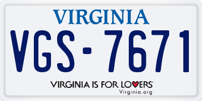 VA license plate VGS7671