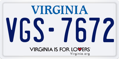 VA license plate VGS7672