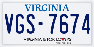 VA license plate VGS7674