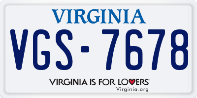 VA license plate VGS7678