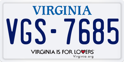 VA license plate VGS7685