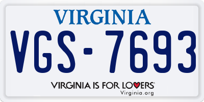 VA license plate VGS7693