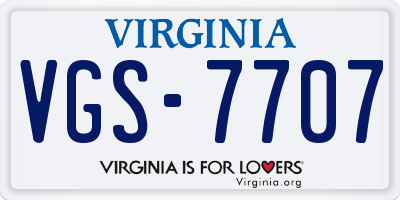 VA license plate VGS7707