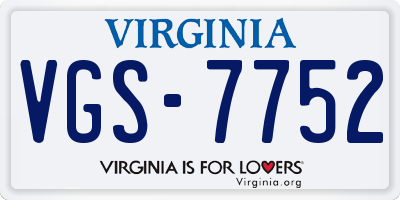 VA license plate VGS7752