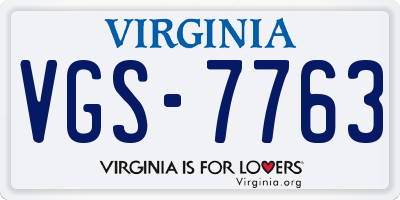 VA license plate VGS7763