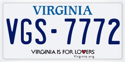 VA license plate VGS7772
