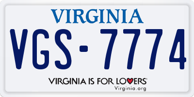 VA license plate VGS7774