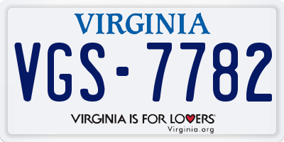 VA license plate VGS7782