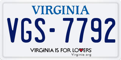 VA license plate VGS7792