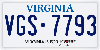 VA license plate VGS7793