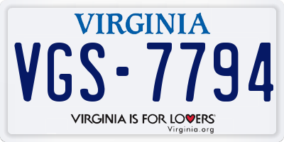 VA license plate VGS7794