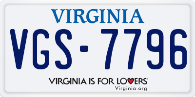 VA license plate VGS7796