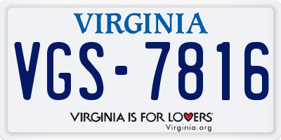 VA license plate VGS7816