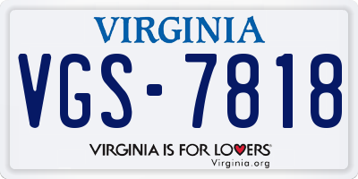 VA license plate VGS7818