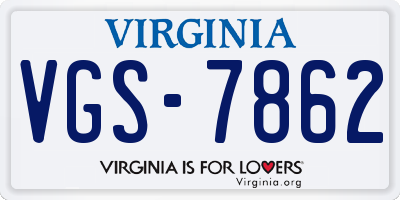 VA license plate VGS7862
