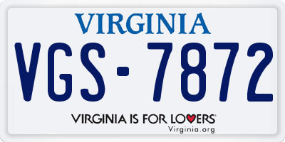 VA license plate VGS7872