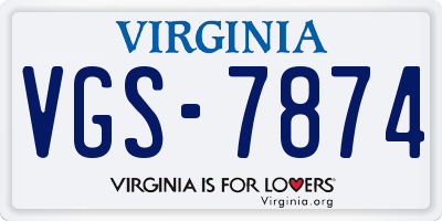 VA license plate VGS7874