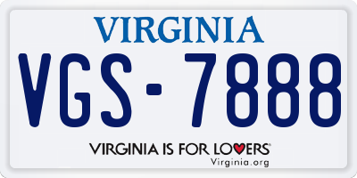 VA license plate VGS7888