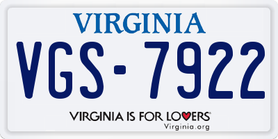 VA license plate VGS7922
