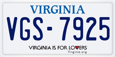 VA license plate VGS7925
