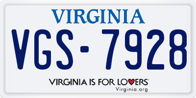 VA license plate VGS7928