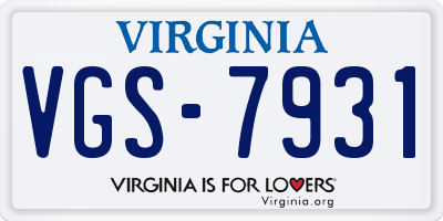 VA license plate VGS7931