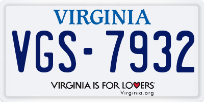 VA license plate VGS7932