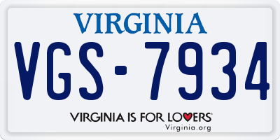 VA license plate VGS7934