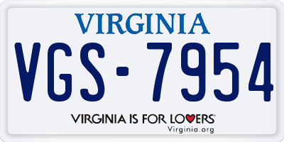 VA license plate VGS7954
