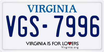 VA license plate VGS7996