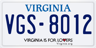 VA license plate VGS8012