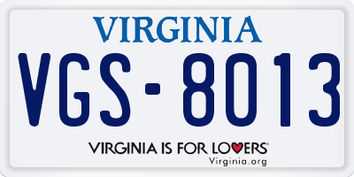 VA license plate VGS8013