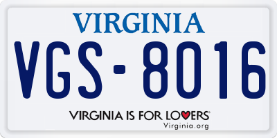 VA license plate VGS8016