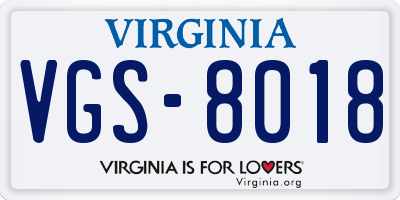 VA license plate VGS8018