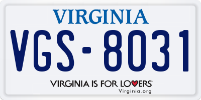 VA license plate VGS8031