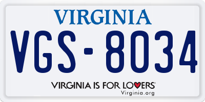 VA license plate VGS8034