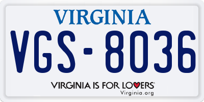 VA license plate VGS8036