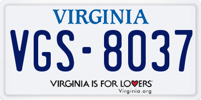 VA license plate VGS8037