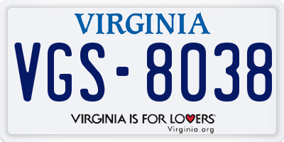 VA license plate VGS8038