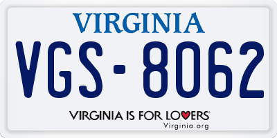 VA license plate VGS8062