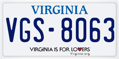 VA license plate VGS8063
