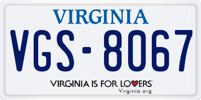 VA license plate VGS8067