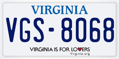 VA license plate VGS8068