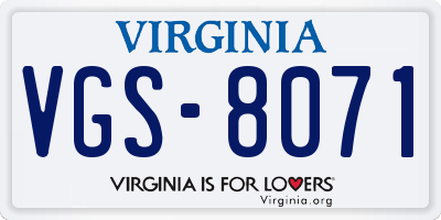 VA license plate VGS8071