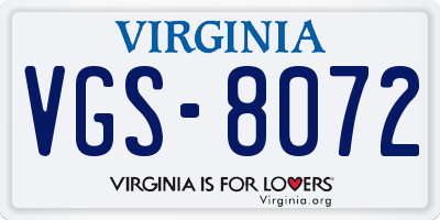 VA license plate VGS8072