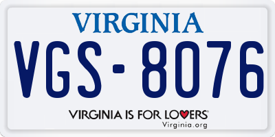 VA license plate VGS8076