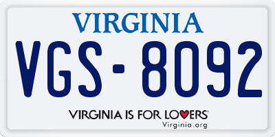 VA license plate VGS8092