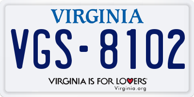VA license plate VGS8102